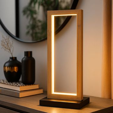 LED Tischleuchte, Holz, schwarz, H 52,5 cm