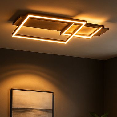 LED Deckenleuchte, Metall Holz, weiß matt, dimmbar, L 75 cm