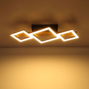 LED Deckenleuchte, Holz, Quadrate schwarz, L 66 cm