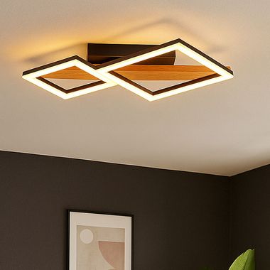 LED Deckenleuchte, Holz, Quadrate schwarz, L 48 cm