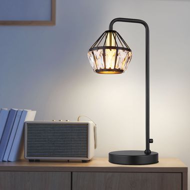 Lampe à poser, métal, noir-mat, cristaux de verre, H 43 cm