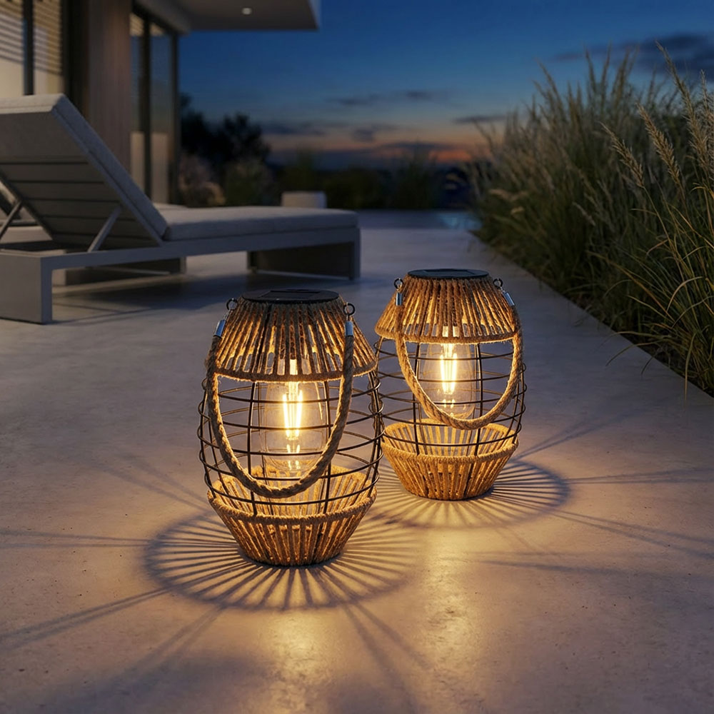 2x LED Solarlaterne, Metall Hanf, stehend hngend, H 40,5 cm