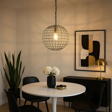 Lampa wisząca, kula ziemska, klosz kratowy, srebrny, D 30 cm