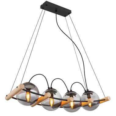 Pendant light, metal, matt black, smoke-coloured glass, 75cm