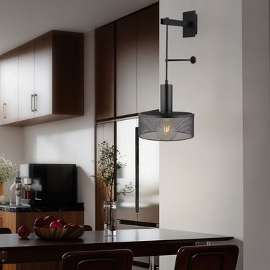 Wall lamp, metal, plug cable, matt black, H 57 cm