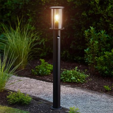 Floor lamp, motion detector, stainless steel, smoked glass, H 100 cm