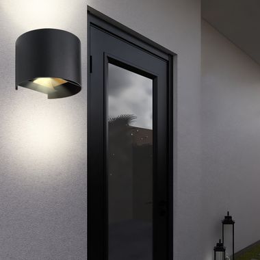 LED wall light, outdoor light, UP & DOWN, aluminum, matt black