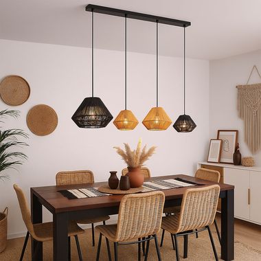 Lampa wisząca, naturalne liny, czarny, beżowy, wys. 120 cm