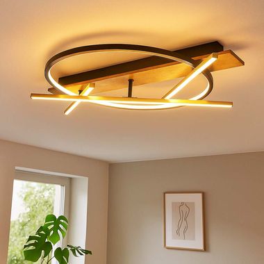 LED plafondlamp, houtlook, draai- en kantelbaar, 3 lichtstanden, D 60 cm