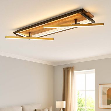 LED ceiling light, wood, brass, swivelling, 3 levels