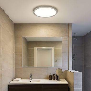 LED Deckenleuchte, IP44, dimmbar, Backlight, silber, D 29,4 cm