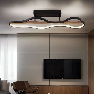 LED ceiling light, metal, dimmable, remote control, wood black