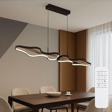 LED Hängeleuchte, Metall, Schwarz-matt, Holz, Dimmbar, L 112 cm