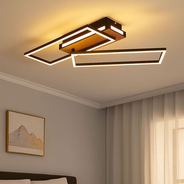 Plafonnier LED, 3 niveaux, bois, noir, mobile, L 60 cm