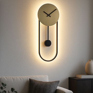 LED wall clock, wall light, metal, gold colour, H 58 cm