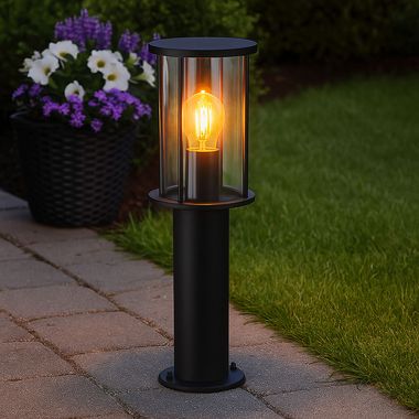 Lampadaire lampe de jardin, acier inoxydable, noir, IP54, H 45 cm
