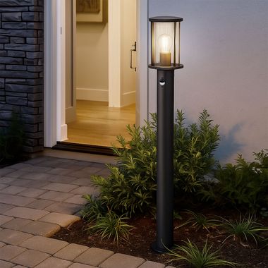 Lampa podłogowa LED, czujnik ruchu, stal nierdzewna, szkło, wys. 100 cm