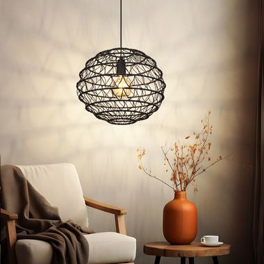 Lampe à suspension, métal, noir, bohème, E27, D 39 cm