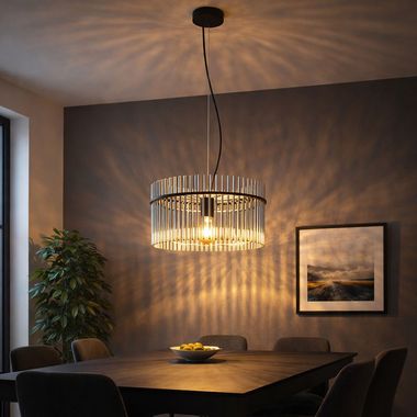 Lampa wisząca LED, czarna, pręty z przydymionego szkła, D 40 cm