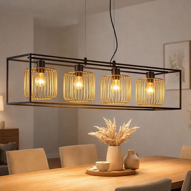 Pendant light, black, gold metal shades, H 160 cm