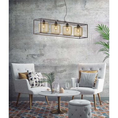 Lampada a sospensione, paralumi in metallo nero e oro, H 150 cm