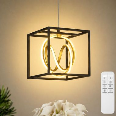 Lampa wisząca LED, czarne złoto, ściemniana, pilot, wys. 150 cm