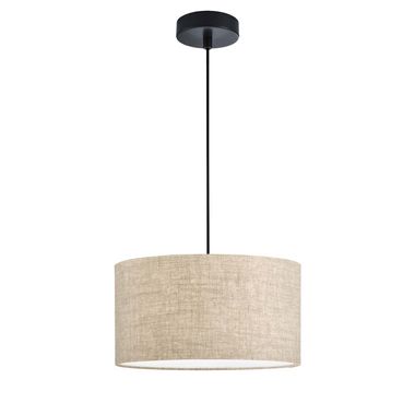 Pendant lamp, black metal, sand-colored linen, H 150 cm