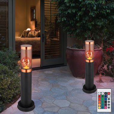 Lampioncino LED 2x RGB, acciaio inox, nero, rame, fumè, H 45 cm