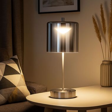 Lampe de table LED, métal, verre rechargeable, intensité lumineuse variable, H 34,5 cm