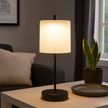 Lampa stołowa LED, czarna, biały ściemniacz dotykowy, akumulator, wys. 34,5 cm