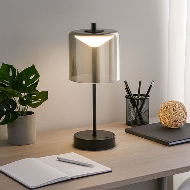 LED Tischleuchte, Akku, USB, Schwarz, Dimmbar, H 34,5 cm
