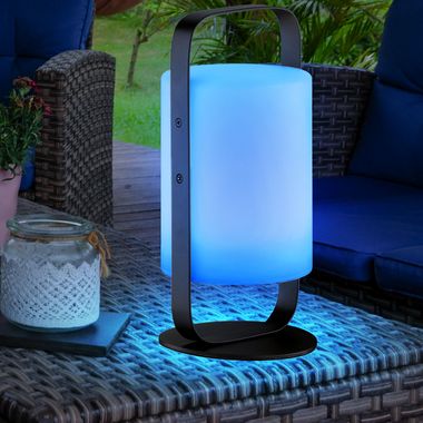 RGB LED outdoor table lamp, remote control, dimmable, H 25 cm