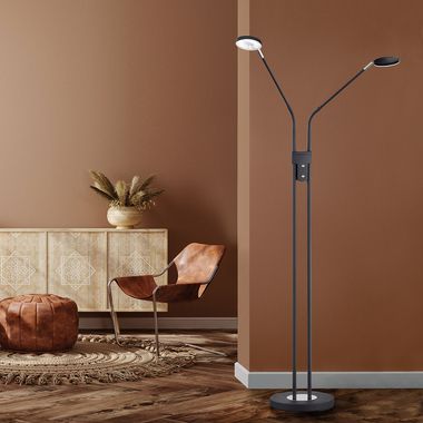 LED floor lamp, black, dimmable, separately switchable, H 150 cm