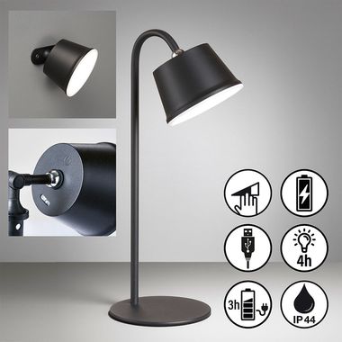 Lampe de table LED, batterie, support magnétique mur/plafond, IP54, variateur de lumière