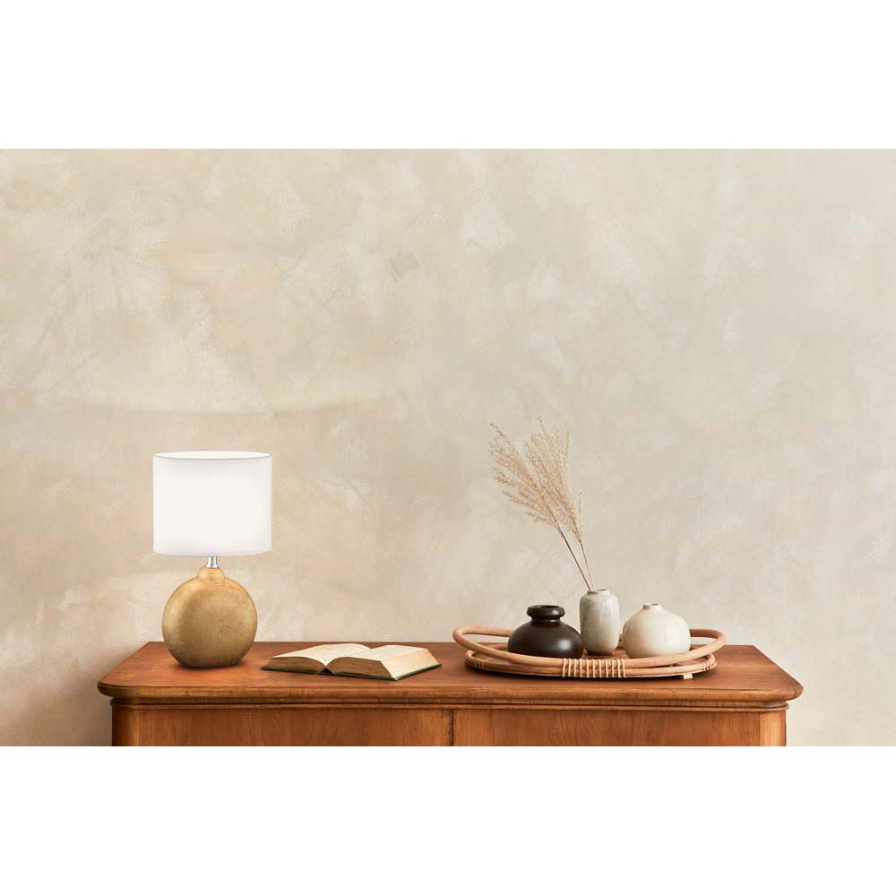 Shop ETC | Nachttischlampe Beistellleuchte Textil Keramik gold E14 Tischleuchte weiß