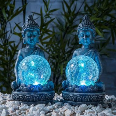 2x LED Solar, Buddha, grau, Farbwechsler, H 19,5 cm