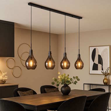 Hängeleuchte, 4-Flammig, Glas rauch, L 110 cm