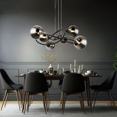 LED hanglamp, zwart metaal, rookglas, L 62,2 cm