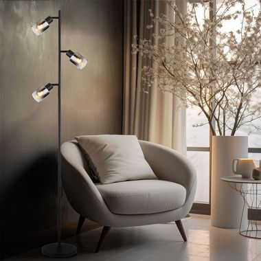 Floor lamp, metal, smoked glass, H 154 cm