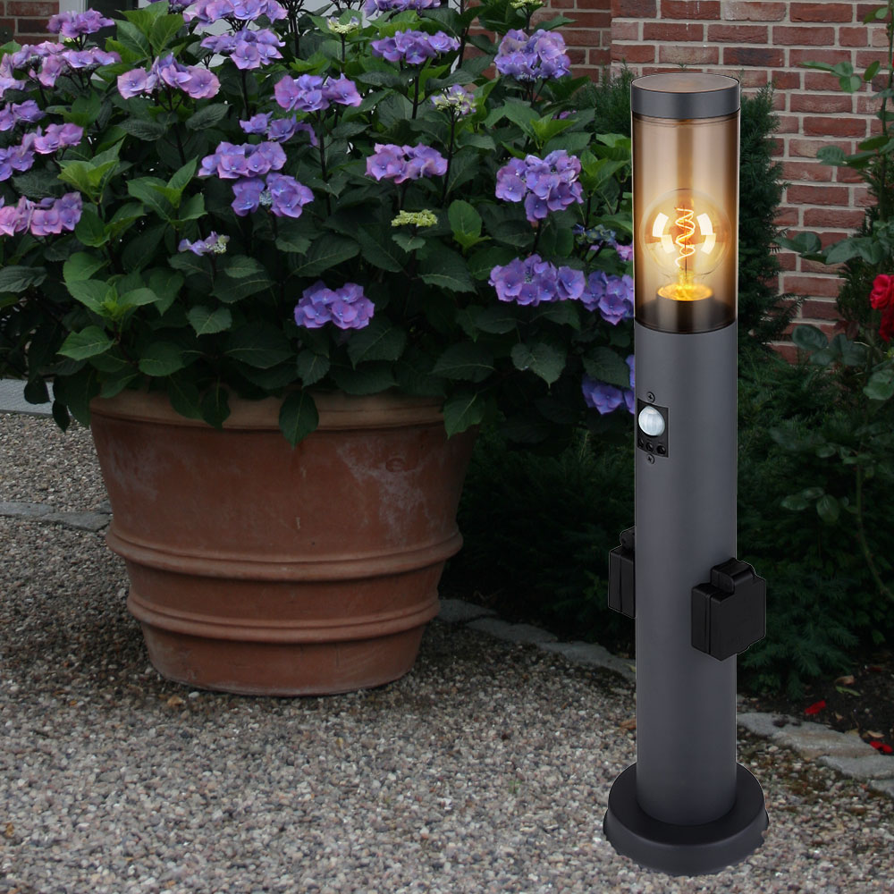 Sockelleuchte mit Steckdose und Bewegungsmelder Steckdosensäule Garten