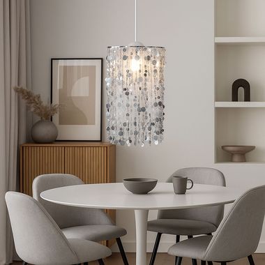 Lampa wisząca, srebrna, dekoracyjne zawieszenie, wys. 152 cm
