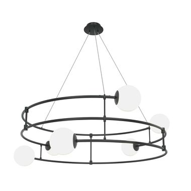 Lampe à suspension, 6 ampoules, boules de verre, blanc, noir, D 81,2 cm