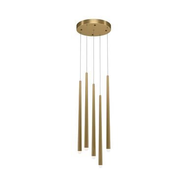 Suspension LED, 5 ampoules, aluminium laiton, H 65,3 cm