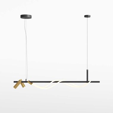 LED Pendelleuchte, Alu schwarz gold, Silkon weiß, H 150 cm