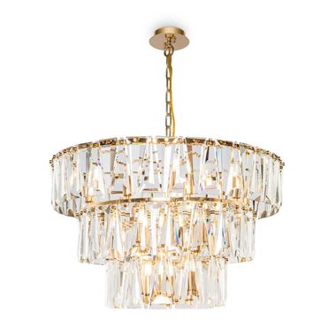 Pendant lamp, metal, crystals, gold, D 77 cm