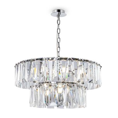 Lampe à suspension, métal chromé, cristaux transparents, E14