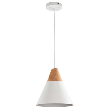 Pendant lamp, metal, wood brown, white, E27 socket