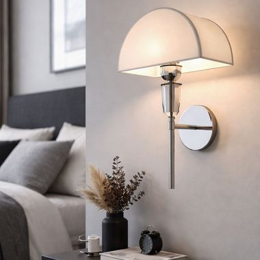 Wandleuchte, Metall Chrom, messing, Baumwollschirm, E27