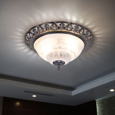 Lampa sufitowa, metalowy klosz z masy perłowej, biały, antyczny, D 33cm