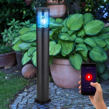 Slimme RGB LED-vloerlamp voor buiten, roestvrij staal, zwart, smoke, H 80cm